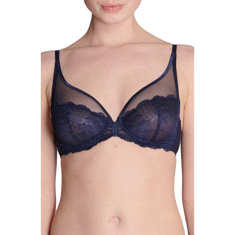 Simone Perele Reve Full Plunge Sheer Underwire Non-Padded Bra Blue 36d #12z319 View 5